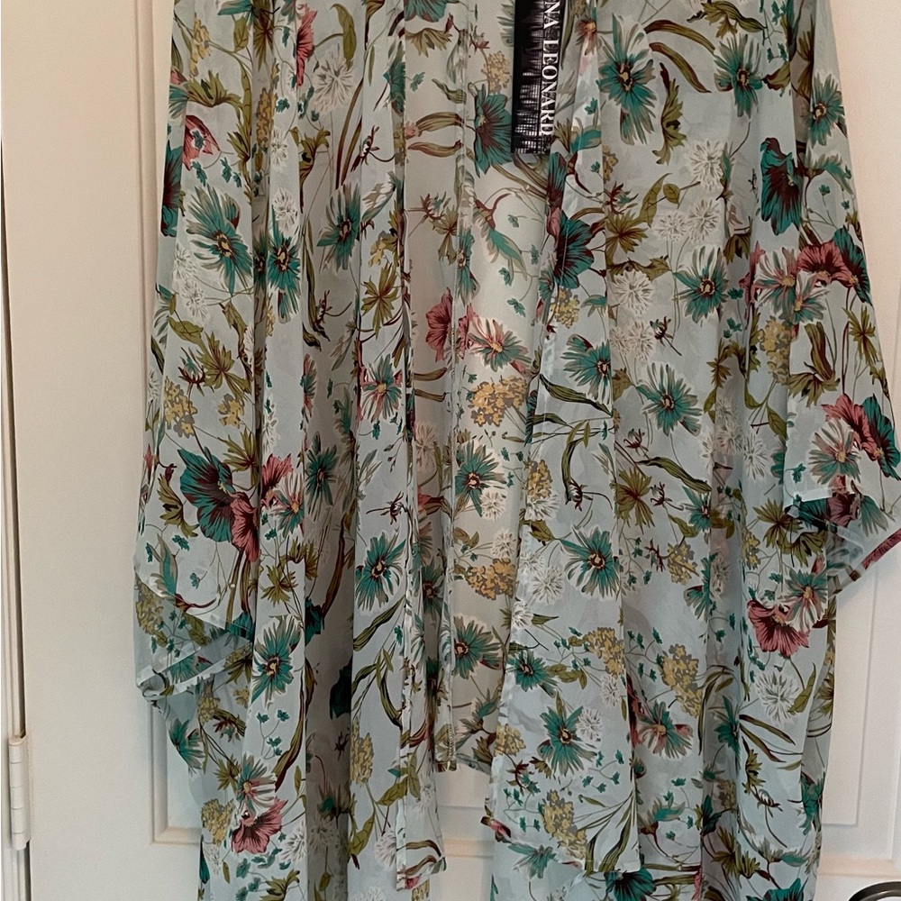 Nina Leonard Floral Cape with Teal and Pink Accents